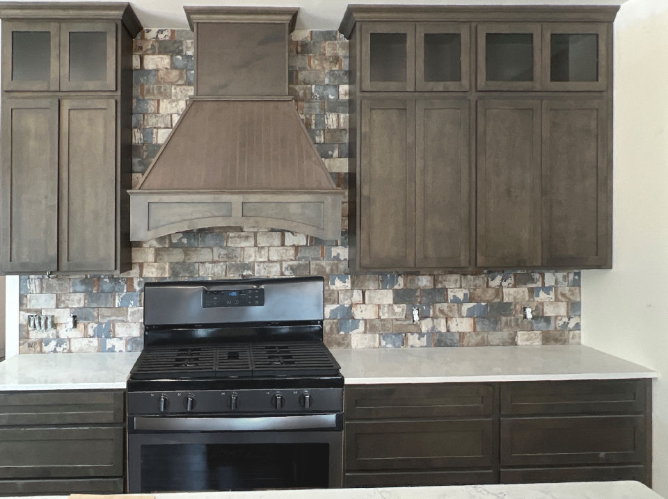 Rustic gray shaker stove hood